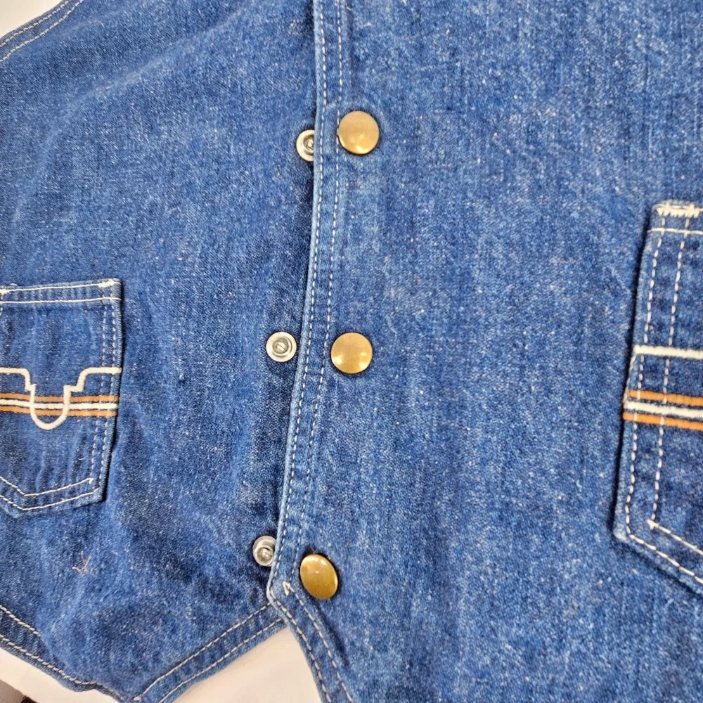 Vintage 70s Western Denim Vest Blue Snap Front Embroidered Pockets Mens Med Jean - Picture 4 of 9